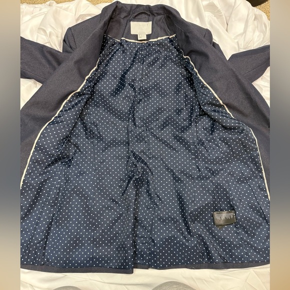 H&M Navy Blue Open‎ Front Tailored Blazer Jacket Women’s 4 Polka Dot Workwear - Picture 5 of 9